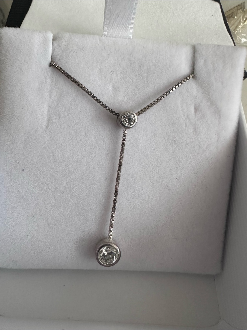 Sterling Silver Y-Drop Necklace with Clear Cubic Zirconia Pendants - White